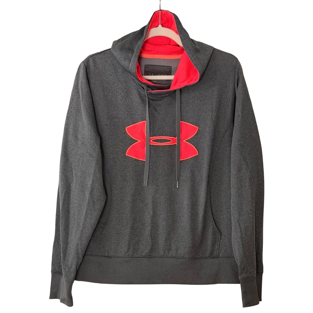 Under Armour Women's L Gray Pink Logo Semi Fitted Hooded Sweatshirt | SKU 1163